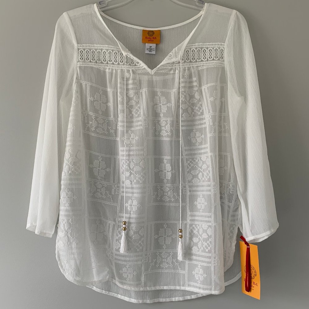 NWT White Embroidered Lace Tassel Tunic - Picture 1 of 5